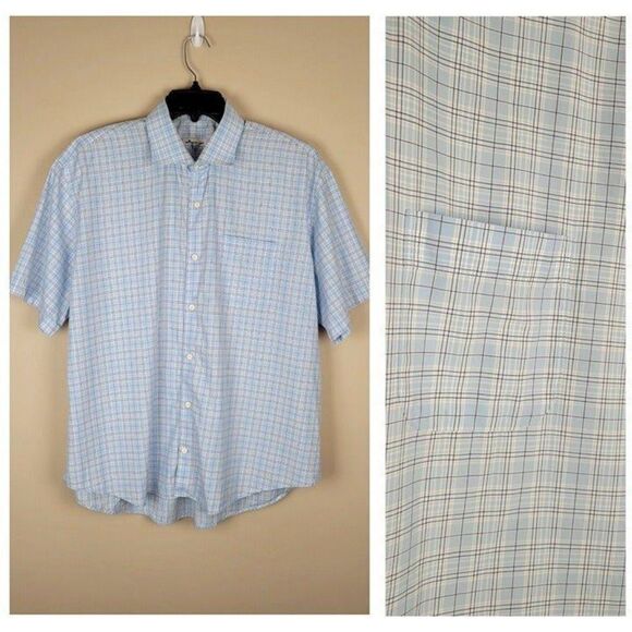 Peter Millar Other - Peter Millar Size XXL Plaid Short Sleeve Button Up Shirt Baby Blue